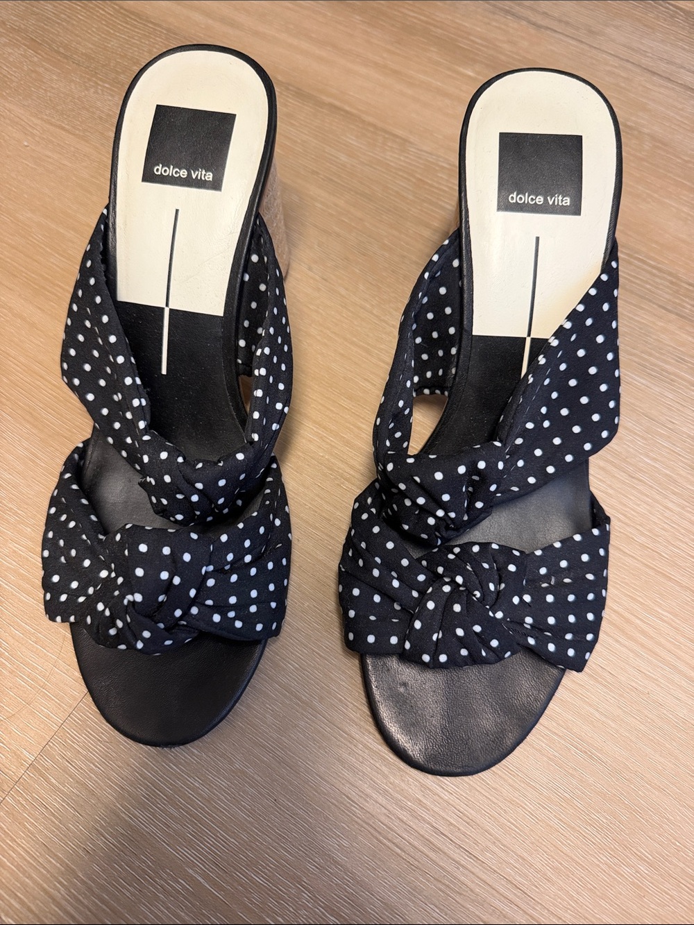 Dolce Vita Polka Dot Twisted Knot Slide Sandals Heels - Size 9
